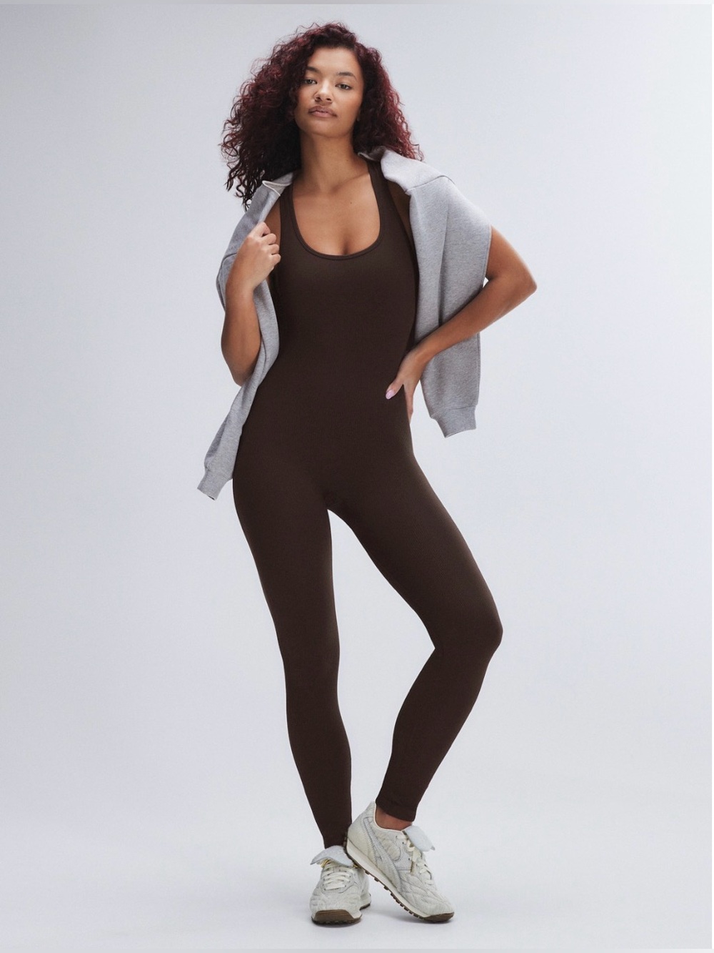 Savage X Fenty Jumpsuit - Seamless Rib Sport Double Espresso Brown